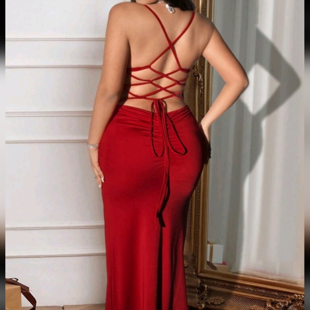 SHEIN Red Sequin Halter Dress - Picture 2 of 4